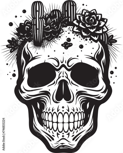 Spine and Succulents Cactus and Skull Logo Design Prickled Peril Vector Design of Skull with Cactus