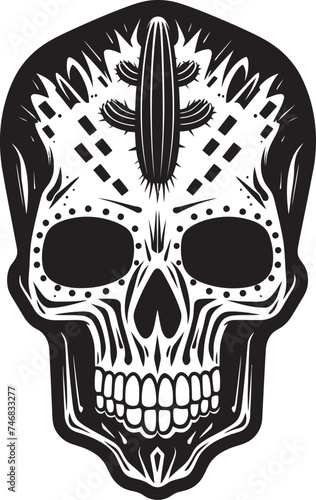 Prickled Peril Vector Design of Skull with Cactus Desert Dread Skull with Cactus Icon Graphic