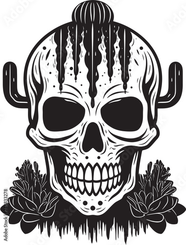 Spine and Succulents Cactus and Skull Logo Design Prickled Peril Vector Design of Skull with Cactus