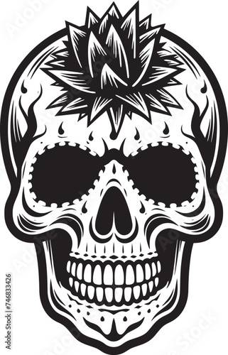 Prickled Peril Vector Design of Skull with Cactus Desert Dread Skull with Cactus Icon Graphic