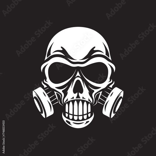 Hazard Headhunter Gas Mask Adorned Skull Icon Design Radiated Remains Vector Icon with Skull in Gas Mask
