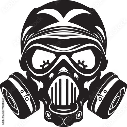 Biohazard Boneyard Vector Logo with Gas Mask and Skull Hazardous Headgear Gas Masked Skull Icon Design
