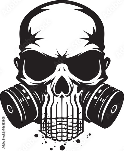 Plague Patrol Gas Mask Adorned Skull Icon Design Radiated Remains Vector Icon with Gas Masked Skull