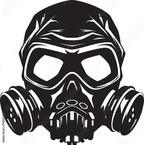 Cursed Cranium Gas Mask Adorned Skull Graphic Logo Respirator Reaper Vector Logo with Skull and Gas Mask
