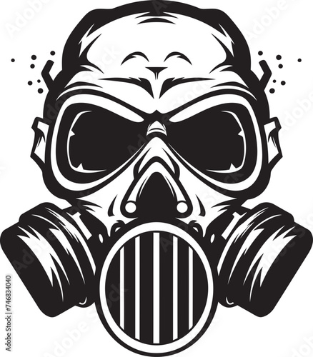 Masked Mortality Gas Mask Adorned Skull Graphic Logo Radiated Remains Vector Logo with Gas Masked Skull