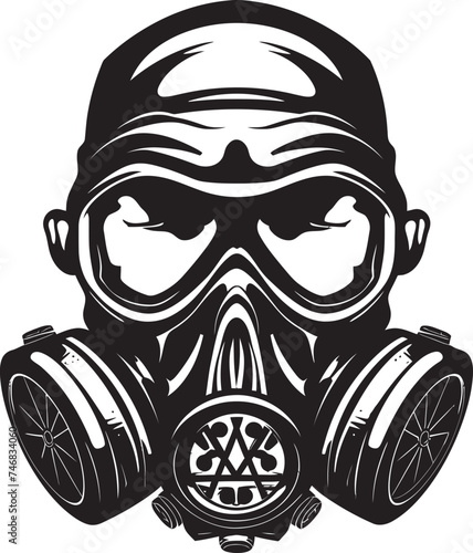 Toxic Guardian Gas Masked Skull Graphic Logo Biohazard Boneyard Vector Logo with Skull in Gas Mask