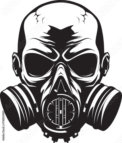 Masked Mortality Gas Mask Clad Skull Graphic Logo Radiated Remains Vector Logo with Gas Masked Skull