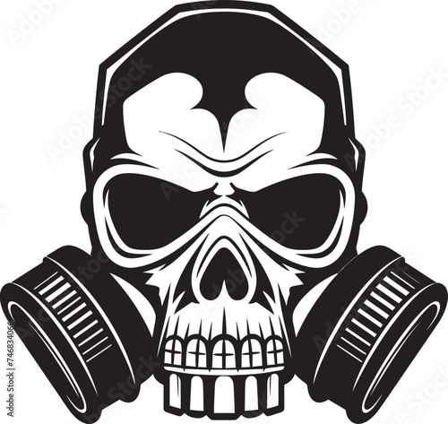 Viral Vigilante Vector Icon with Skull in Gas Mask Bio Skull Sentinel Gas Mask Adorned Skull Graphic Logo