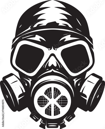 Biohazard Boneyard Vector Logo with Gas Mask and Skull Hazard Headhunter Gas Mask Adorned Skull Icon Design © BABBAN