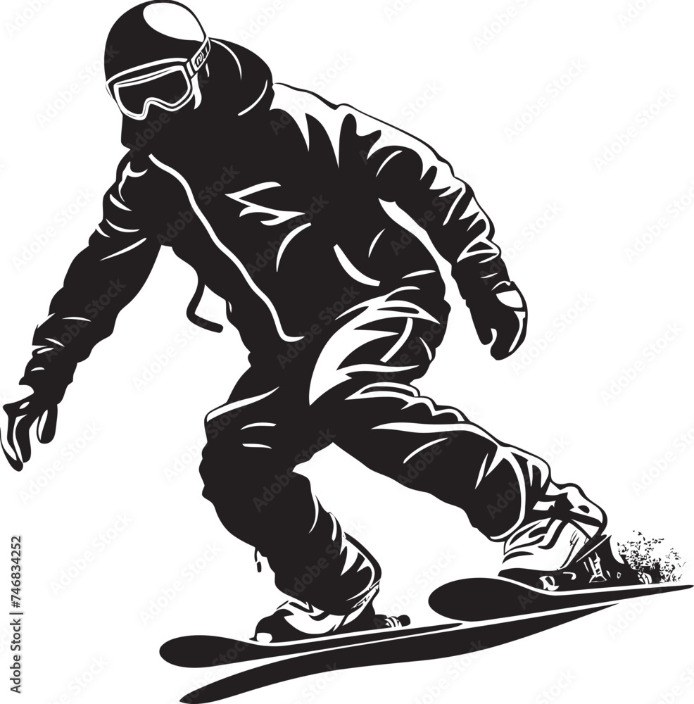 Fototapeta premium Powder Trailblazer Graphic Logo with Snowboarding Man Mountain Carver Snowboarding Man Icon Design