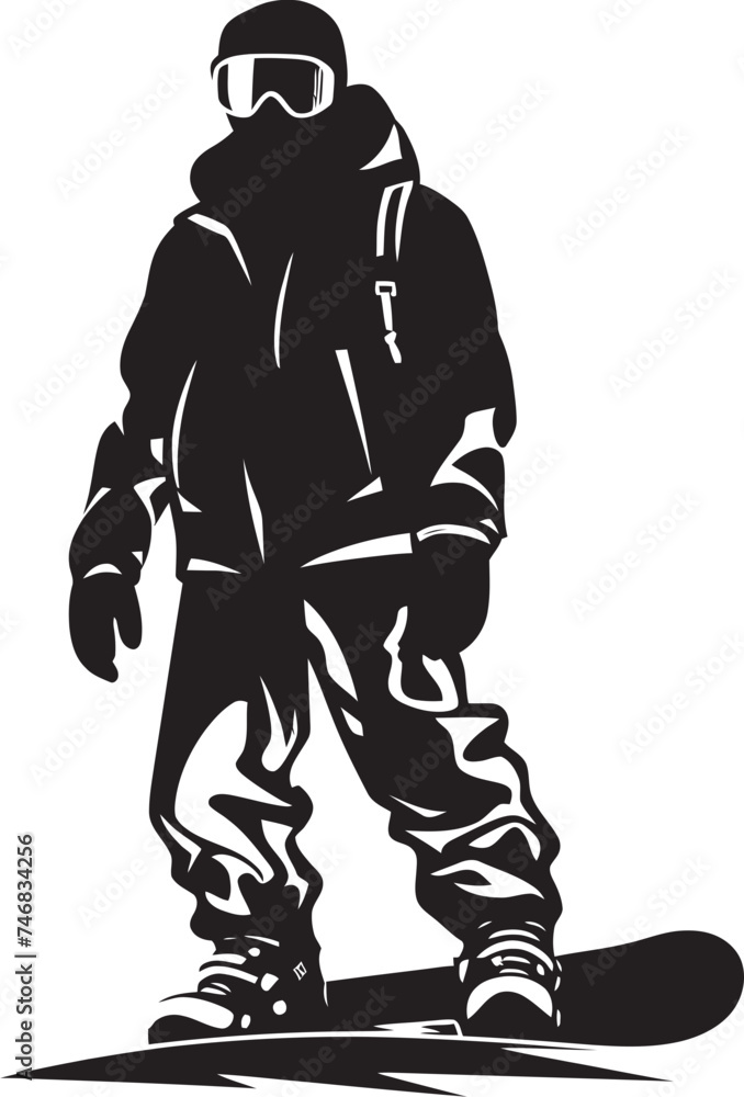 Fototapeta premium Avalanche Ace Vector Logo with Snowboarding Man Graphic Frosty Freerider Snowboarding Man Logo Design