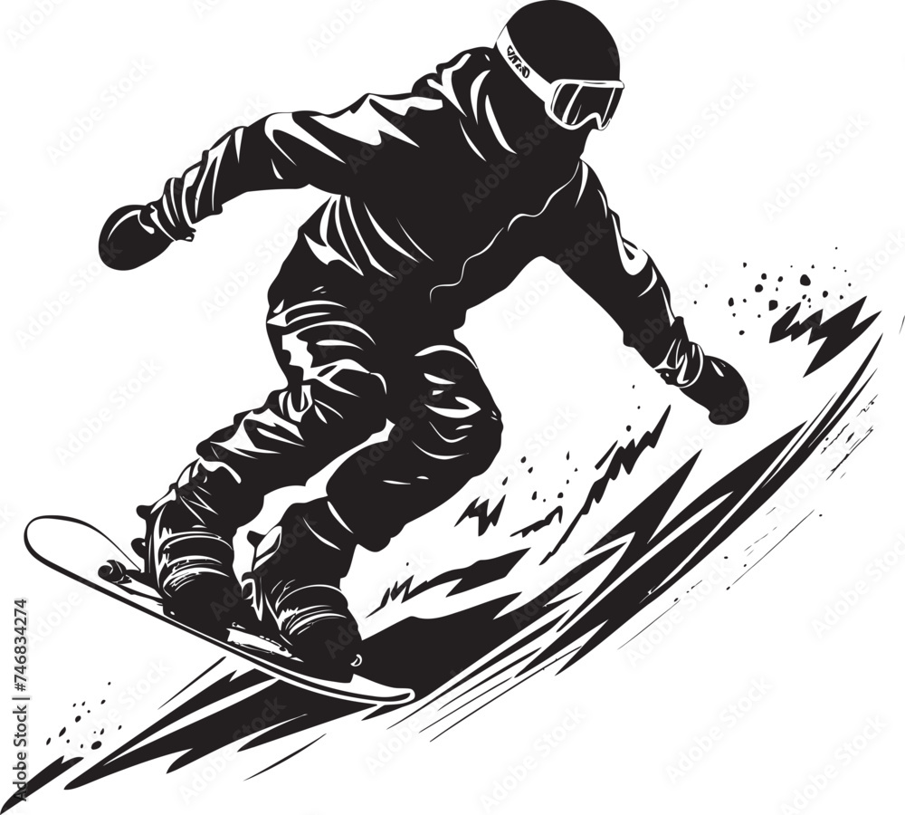 Avalanche Ace Vector Logo with Snowboarding Man Graphic Frost Rider Emblem Snowboarding Man Logo Design