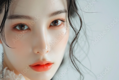 Asian woman with natural makeup in isolated background copy space available