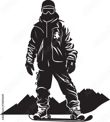 Powder Trailblazer Graphic Logo with Snowboarding Man Mountain Carver Snowboarding Man Icon Design