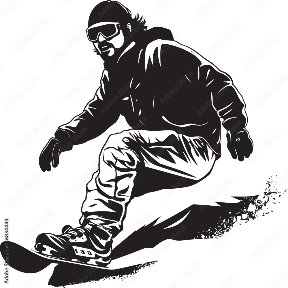 Fototapeta premium Frost Rider Emblem Snowboarding Man Logo Design Alpine Thrill Vector Icon of Snowboarding Man