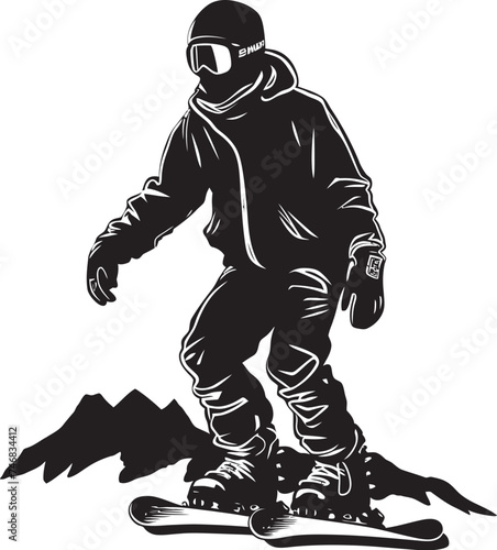 Powder Trailblazer Graphic Logo with Snowboarding Man Mountain Carver Snowboarding Man Icon Design