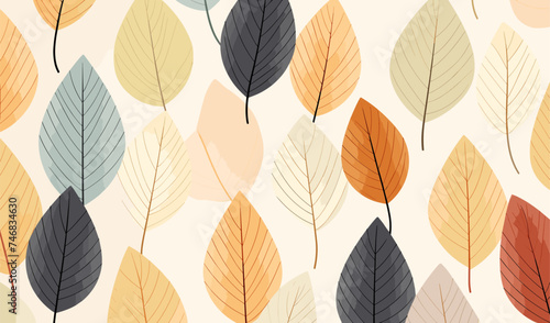 Geometric pattern of leaves, minimalist vector seamless background