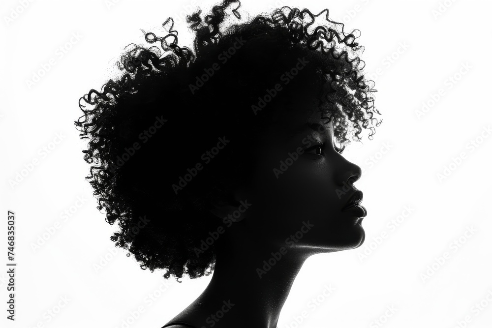 An isolated profile view of a black teenage girl Afro American on a white background An isolated profile view of a black teenage girl Afro American on a white background