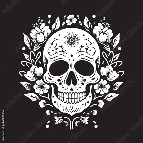 Meadow Mirage Flower Skull Icon in Bold Line Artistry Floral Skull Artistry Bold Line Vector Logo Design