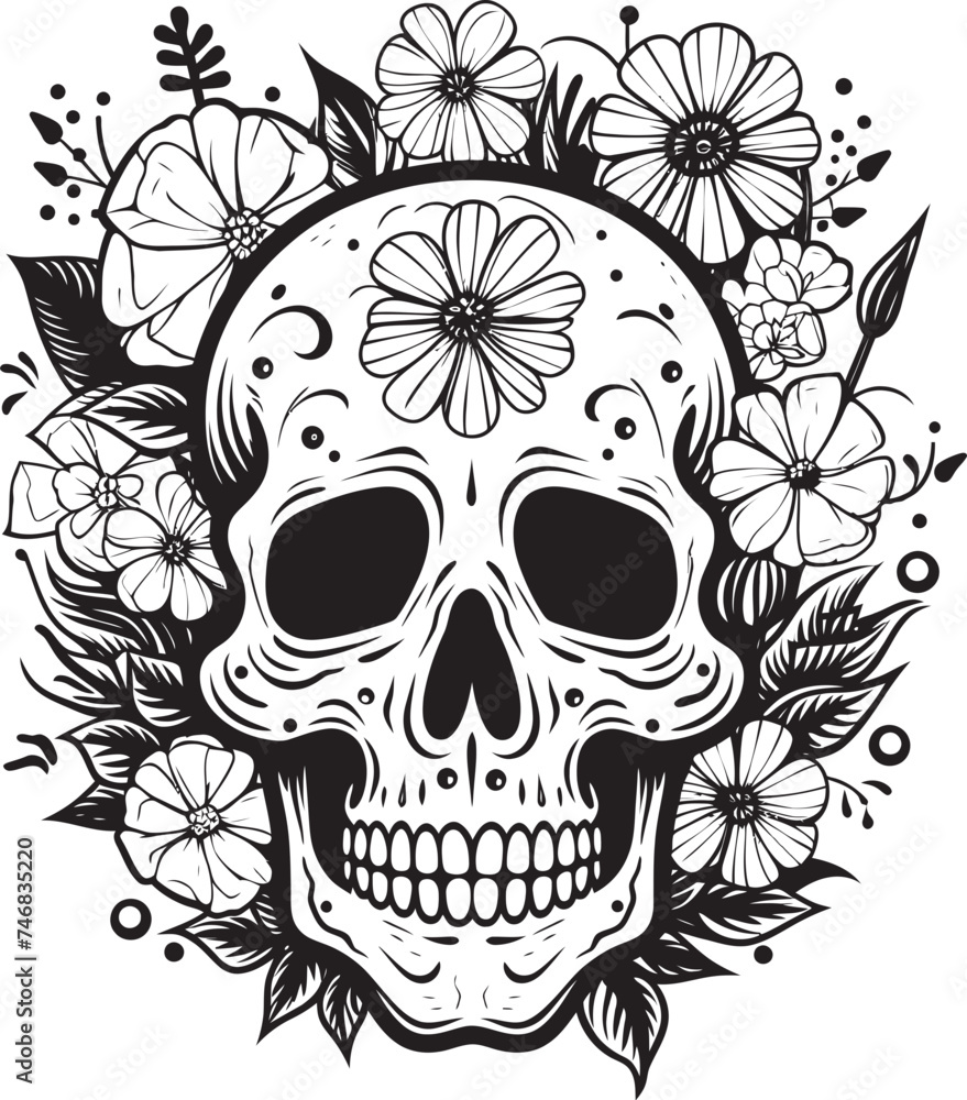 Obraz premium Petal Perfection Graphic Logo with Flower Skull in Bold Lines Botanic Beauty Flower Skull Icon Design with Thick Lines