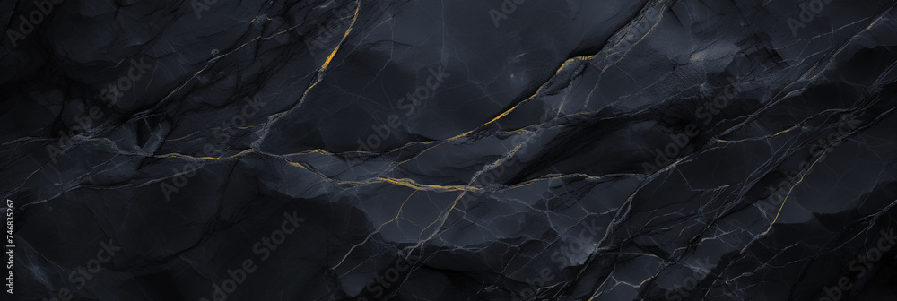 Wide panoramic surface of black marble abstract stone texture with gold veins dark-gray tone. For banner, background design Wide panoramic surface of black marble abstract stone texture with gold veins dark-gray tone. For banner, background design
