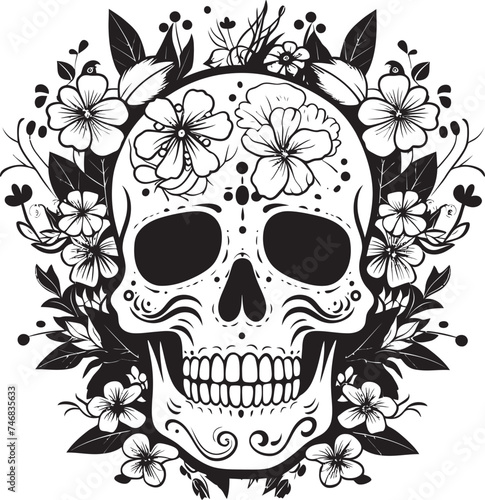 Floral Frenzy Flower Skull Graphic in Bold Line Art Rosy Remains Thick Line Art Flower Skull Icon