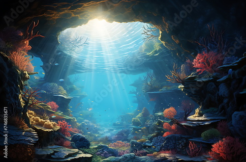 Underwater landscape. Generative AI