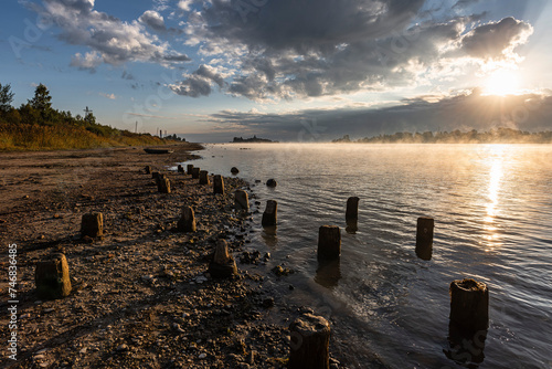 Canvas Print Piles of the Nizkovodny Bridge across the Neva near St