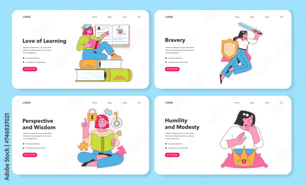 Character Strengths web layouts. Vector illustration. Character Strengths web layouts. Vector illustration.