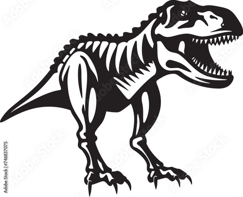 Fossilized Tyrant Dino Skeleton Vector Logo Design Prehistoric Power Graphic Icon of Tyrannosaurus Skeleton
