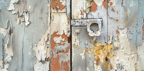 Chipped Paint on Weathered Wooden Door 
