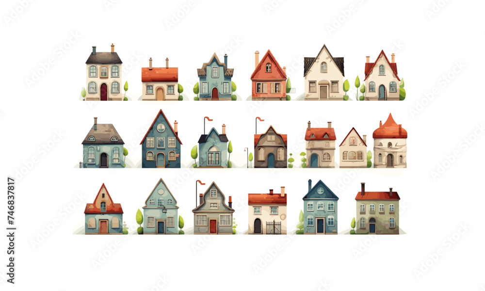 Houses set isolated vector style on isolated background illustration