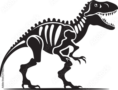 Jurassic Jaws T Rex Skeleton Emblem Design Fossilized Fury Dino Skeleton Vector Icon © BABBAN