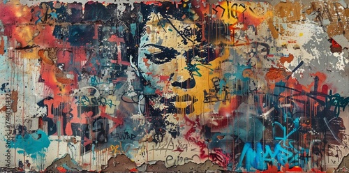 Graffiti Artwork with Female Portrait on Rusty Metal 