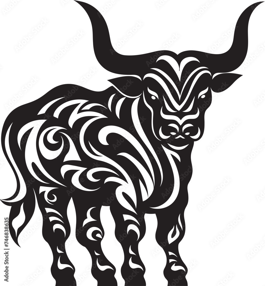 Tribal Toro Tahiti Inspired Bull Graphic Icon Pacific Prowess Bull Vector Emblem in Tahiti Style Tribal Toro Tahiti Inspired Bull Graphic Icon Pacific Prowess Bull Vector Emblem in Tahiti Style