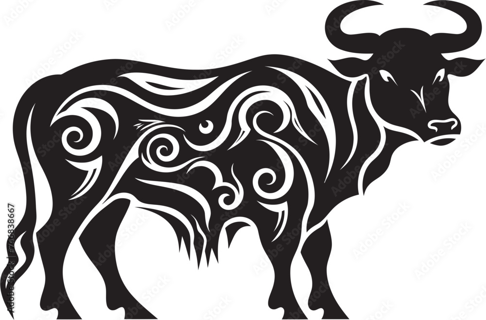 Tropical Taurus Bull Vector Design Inspired by Tahiti Tiki Bull Tahitian Style Vector Logo