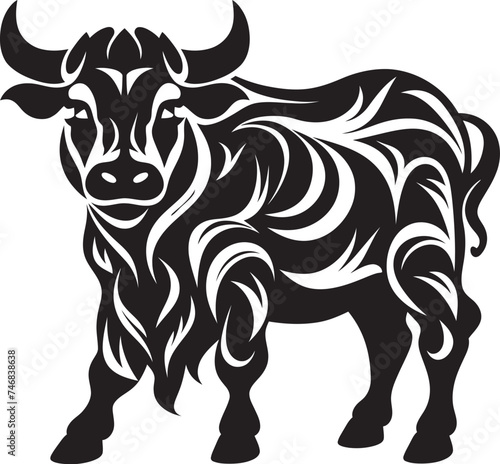 Tropic Taurus Bull Emblem in Tahiti Style Tribal Treasure Tahitian Bull Vector Design