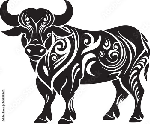 Island Influence Tahiti Style Bull Logo Design Exotic Bovine Vector Bull in Tahitian Theme