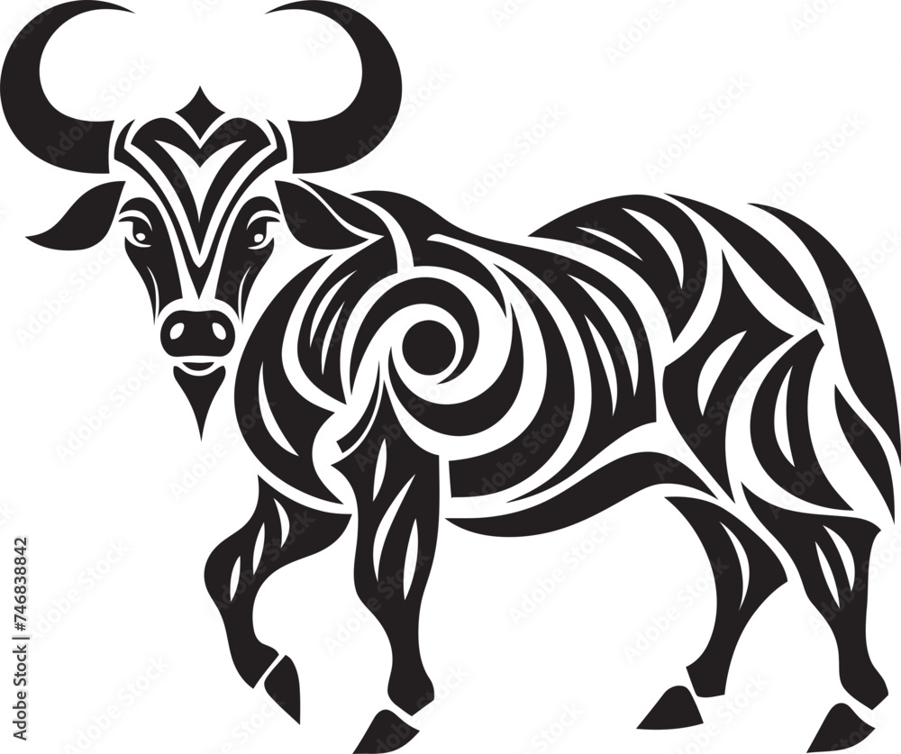 Polynesian Power Tahiti Bull Vector Icon Tropic Taurus Bull Emblem in Tahiti Style Polynesian Power Tahiti Bull Vector Icon Tropic Taurus Bull Emblem in Tahiti Style
