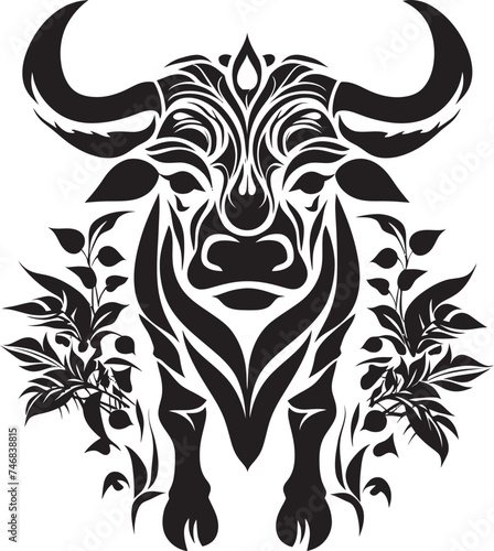 Tribal Tribute Vector Bull Logo in Tahitian Style Pacific Pulse Tahiti Bull Graphic Emblem