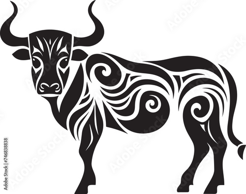 Island Influence Tahiti Style Bull Logo Design Exotic Bovine Vector Bull in Tahitian Theme