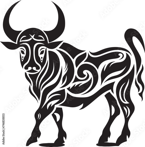 Tropic Taurus Bull Emblem in Tahiti Style Tribal Treasure Tahitian Bull Vector Design