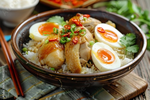 Chicken rice with boiled egg