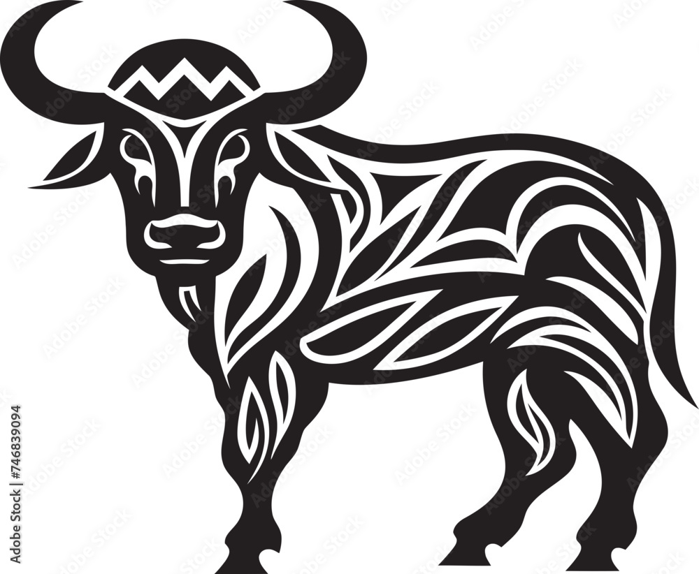 Exotic Elegance Tahitian Bull Graphic Symbol Polynesian Pride Bull Vector Logo with Tahitian Flair