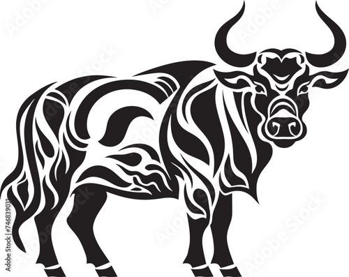 Tribal Tribute Vector Bull Logo in Tahitian Style Pacific Pulse Tahiti Bull Graphic Emblem
