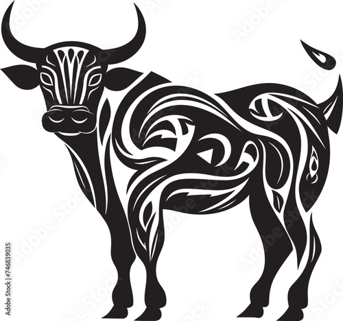 Island Bull Tahitian Inspired Vector Logo Design Pacific Bovine Tahiti Style Bull Icon