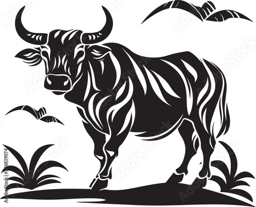 Exotic Elegance Tahitian Bull Graphic Symbol Polynesian Pride Bull Vector Logo with Tahitian Flair