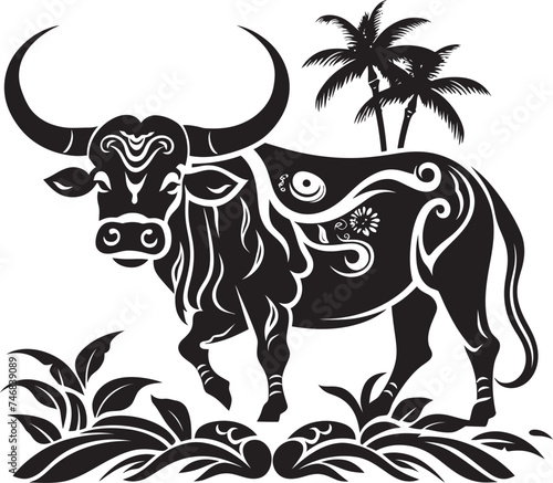Island Influence Tahitian Bull Iconic Design Pacific Power Vector Bull in Tahiti Theme