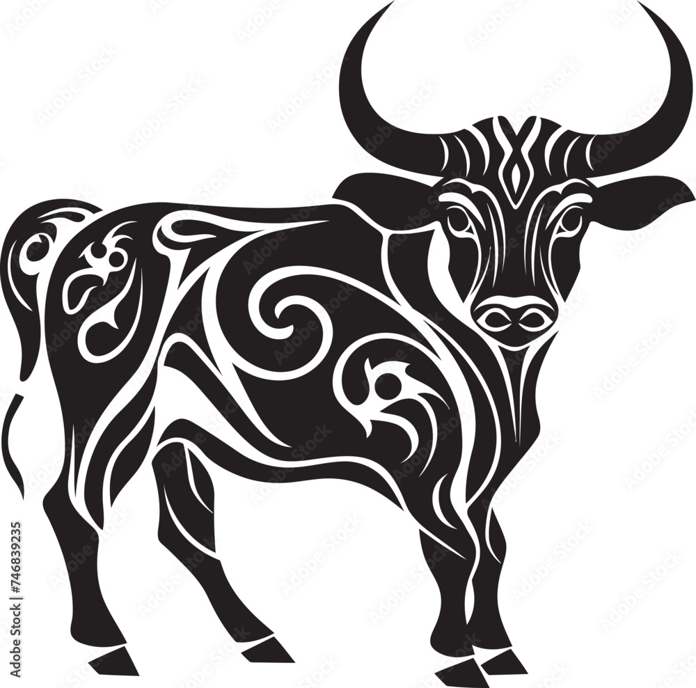 Fototapeta premium Tribal Tradition Vector Bull Emblem Inspired by Tahiti Virtual Vision VR Goggles Vector Logo