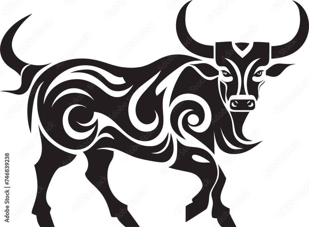 Island Bull Tahitian Inspired Vector Logo Design Pacific Bovine Tahiti Style Bull Icon